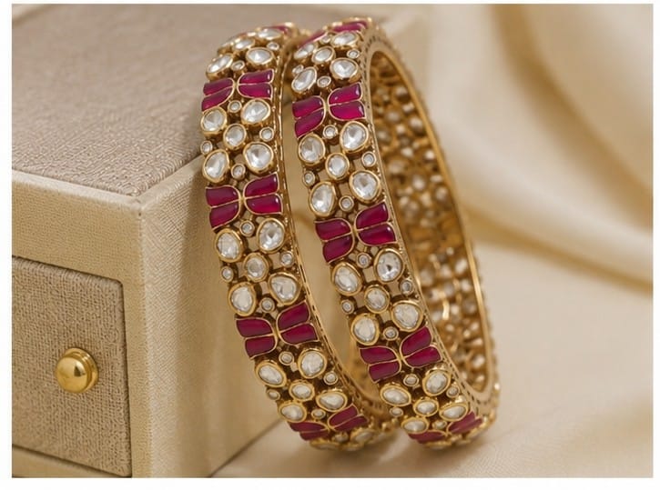 925 Silver Gold Plated Kundan Bangle FOR WOMEN