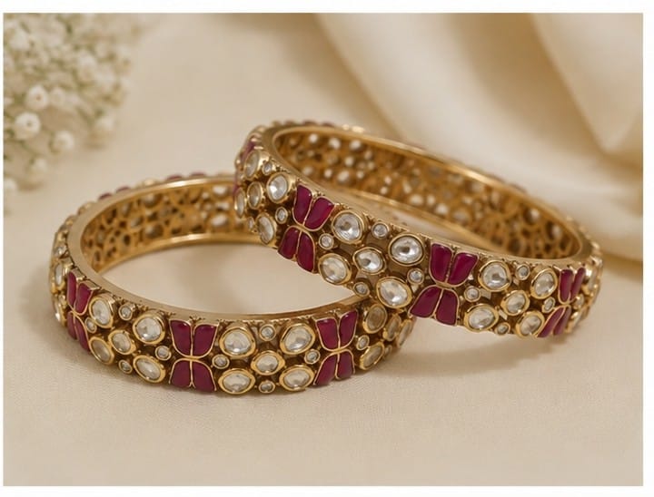 925 Silver Gold Plated Kundan Bangle FOR WOMEN - Image 4